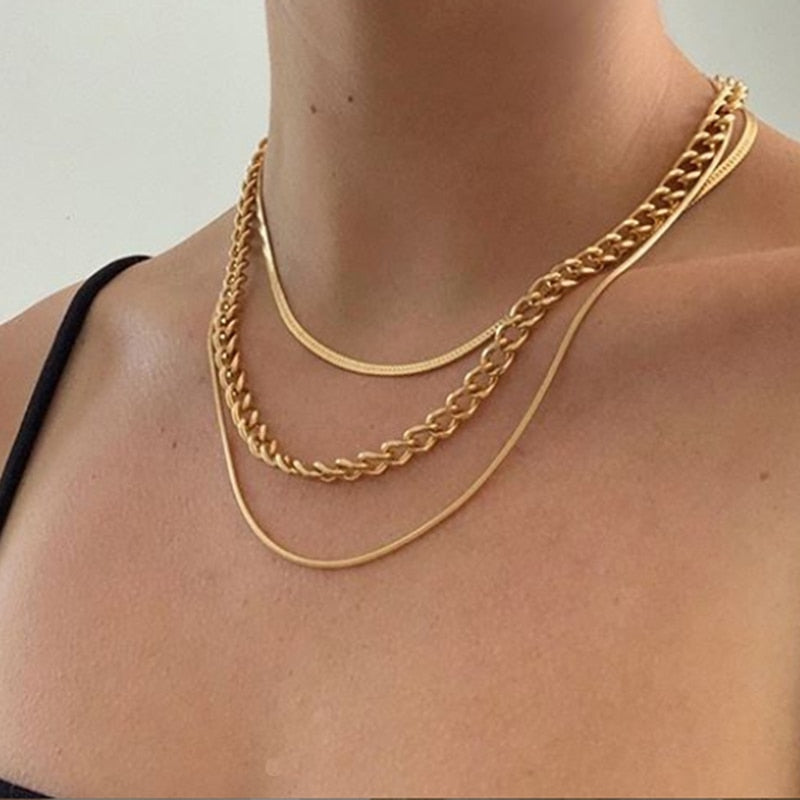 Victoria Vintage Gold Multi-layered Snake Chain Necklace