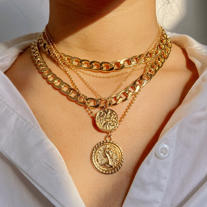 Victoria Vintage Gold Multi-layered Snake Chain Necklace