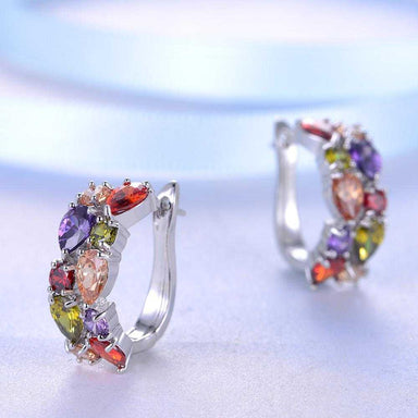LOWAY Flower Cubic Zirconia Earrings-Stud Earrings-Kirijewels.com-Rose Pink Green-Kirijewels.com