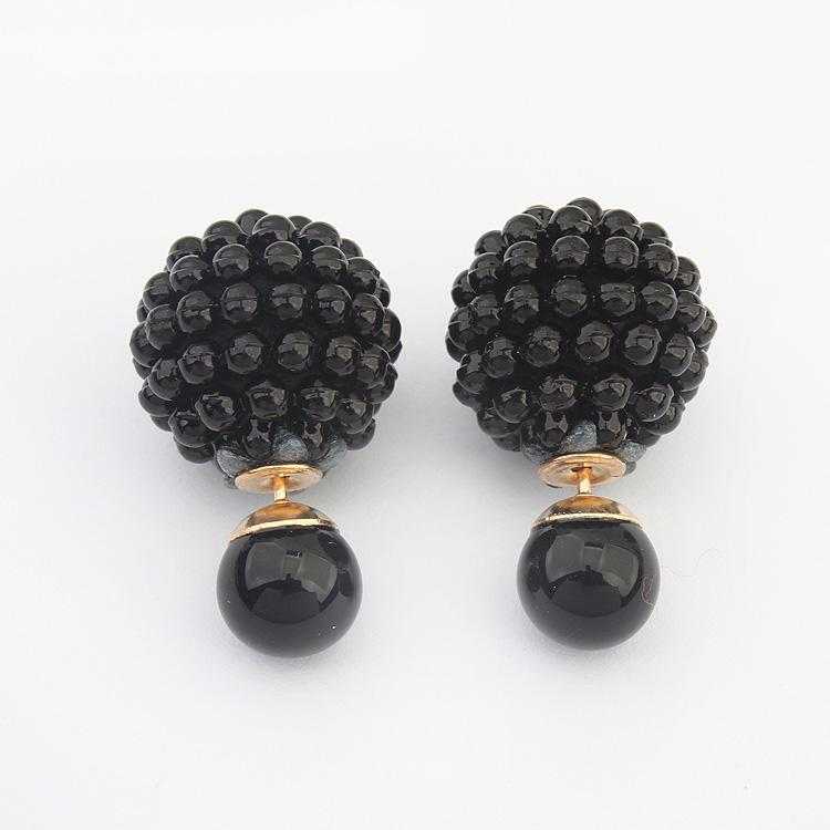 Double Side Imitation Pearl Fashion Earrings-Stud Earrings-Kirijewels.com-black-Kirijewels.com
