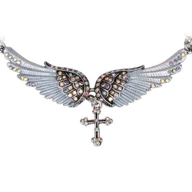 Crystal Angel Wing Cross Necklace/2-Pendant Necklaces-Kirijewels.com-silver AB crystal-Kirijewels.com