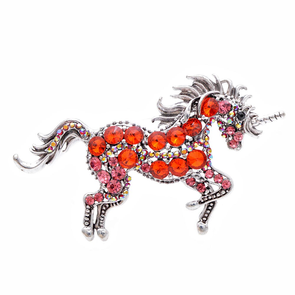 Vintage Rhinestone Unicorn Horse Brooch