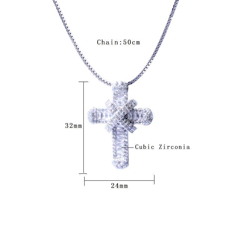 Classic Retro Cubic Zirconia Cross Necklace
