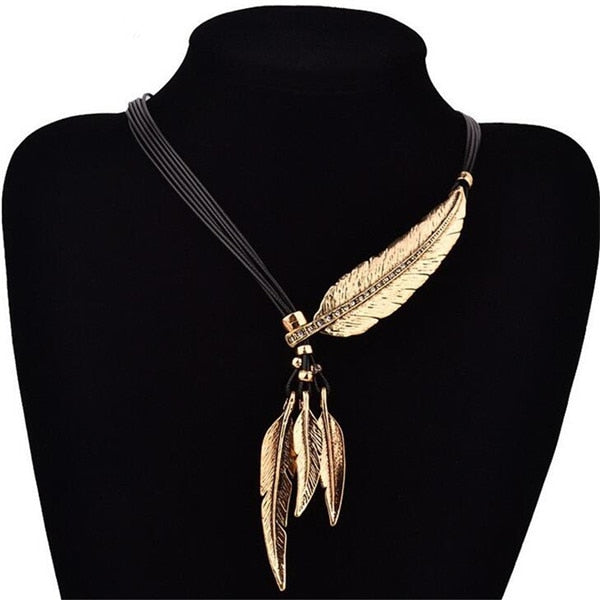 Rope Leaf Feather Necklace