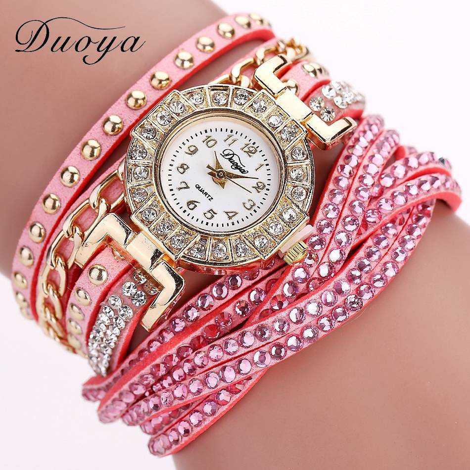Free Duoya Crystal Rhinestone Wristwatch-Women's Watches-Kirijewels.com-Pink-Kirijewels.com