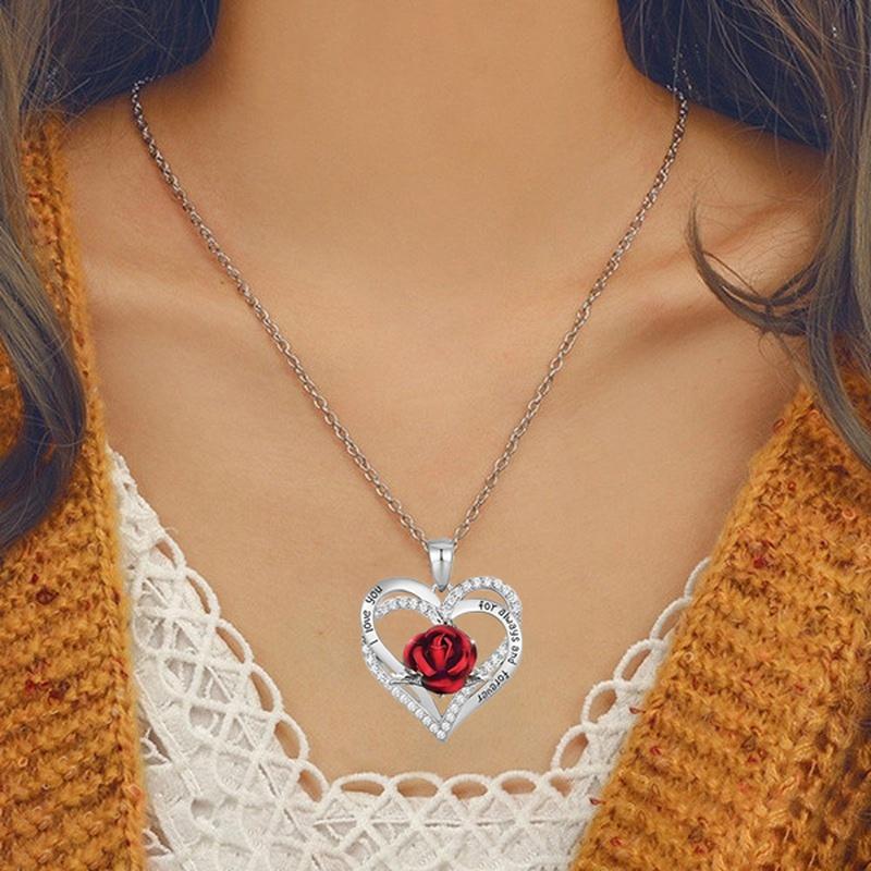 Exquisite Love Heart Rose Wedding Necklace