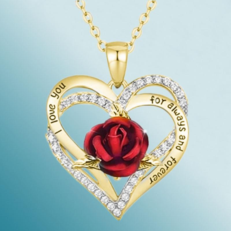 Exquisite Love Heart Rose Wedding Necklace