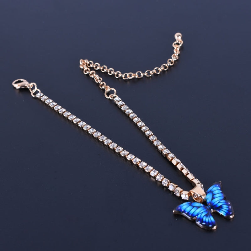 Rhinestone Charm Crystal Butterfly Anklet