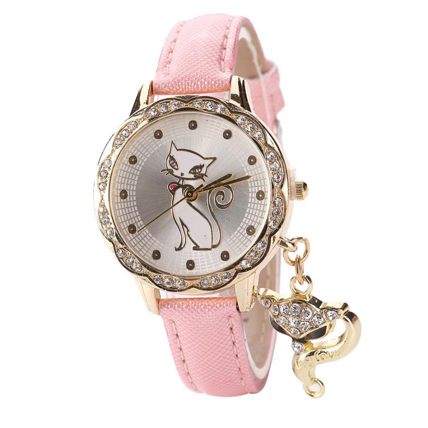 Luxury Diamond Leather Band Cat Wrist Watch-Women's Watches-Kirijewels.com-Pink-China-Kirijewels.com