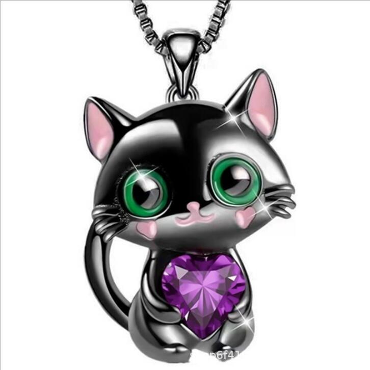 Valentine Crystal Cat Pendant Necklace