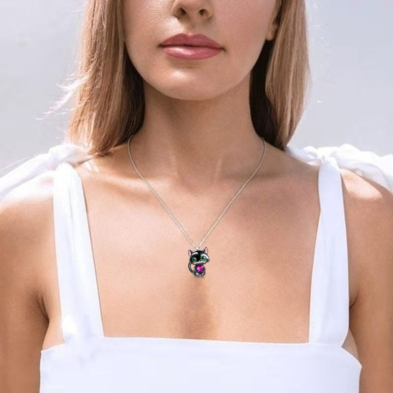 Valentine Crystal Cat Pendant Necklace