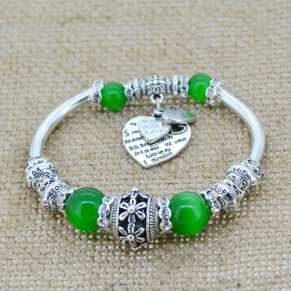 Love Heart Charm Bracelet-Bracelet-Kirijewels.com-Dark Green-Kirijewels.com