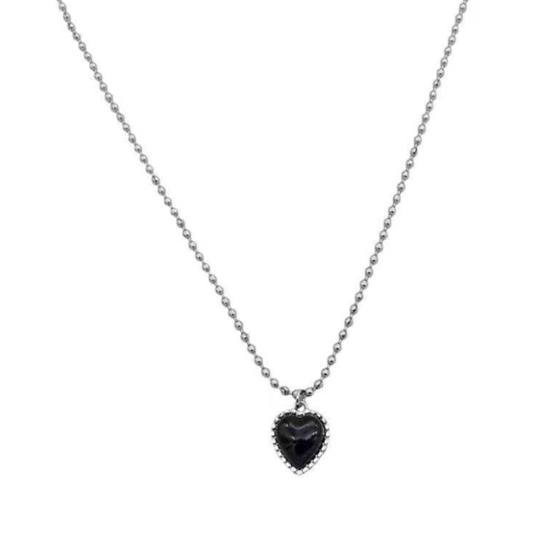 Black Heart French Metal Love Clavicle Chain Necklace