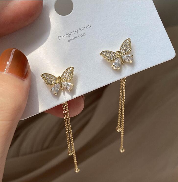 Crystal Bow Tassel Temperament  Butterfly Earrings