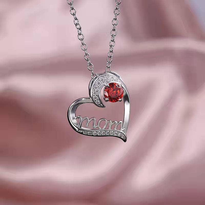 Diamond Crystal Zircon Heart Mother Necklace