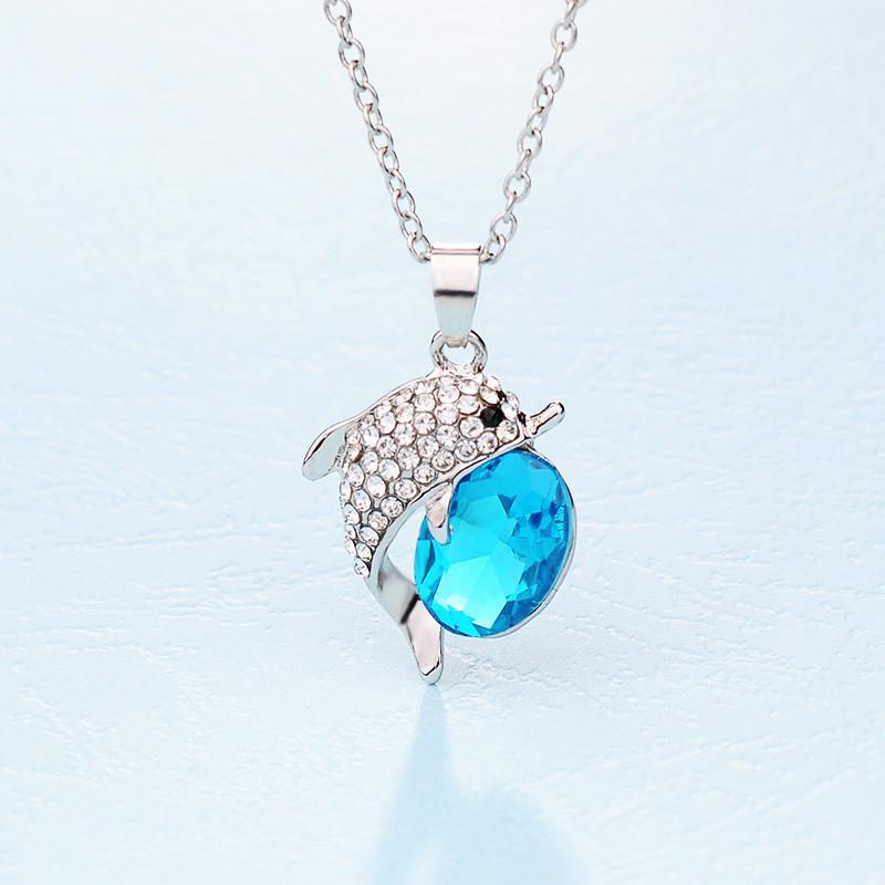 Rhinestone Crystal Dolphin Pendant Necklace-Pendant Necklaces-Kirijewels.com-X13L-Blue-Kirijewels.com