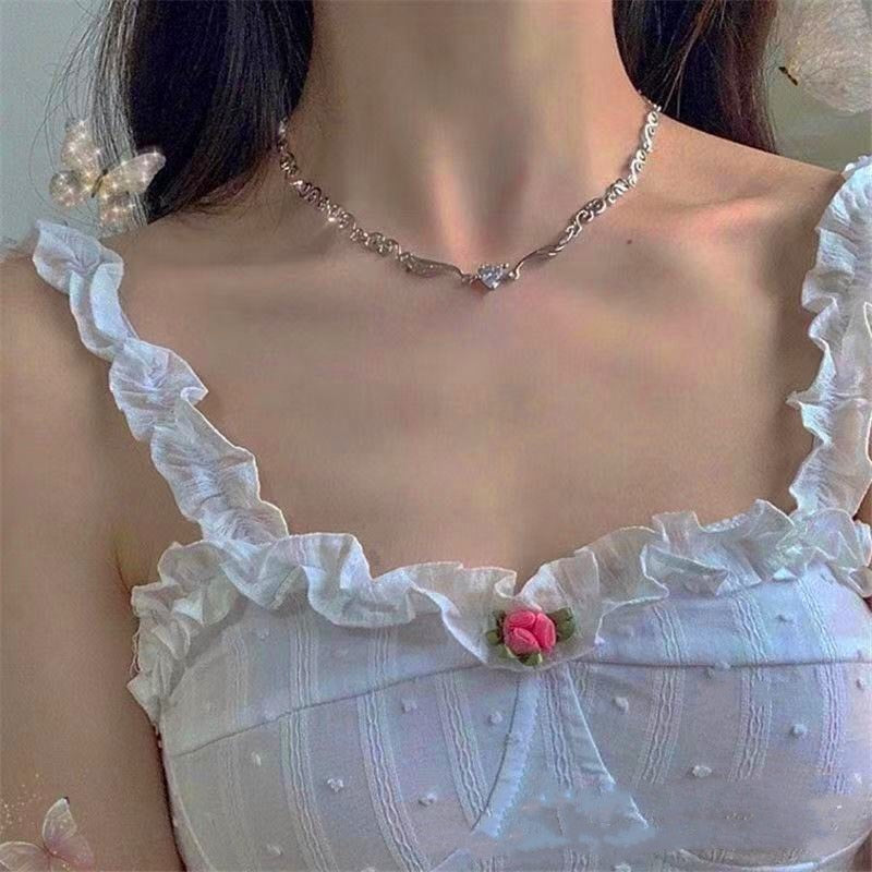 Irregular Crystal Love Heart Clavicle Chain Necklace