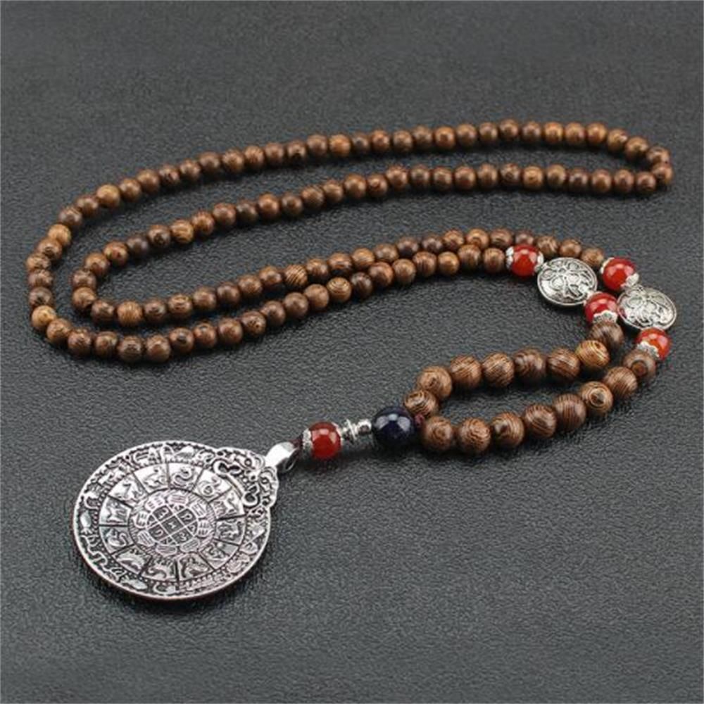 Mala Handmade Wood Beads Buddha Necklace