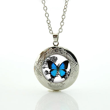 Blue Butterfly Pendant Necklace-Pendant Necklaces-Kirijewels.com-Silver N467-Kirijewels.com