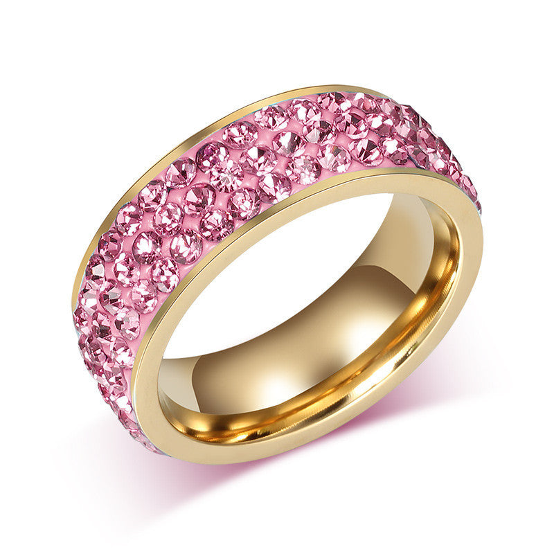 Crystal Cubic Zirconia Stainless Steel Wedding Ring-Rings-Kirijewels.com-6-Pink crystal-Kirijewels.com