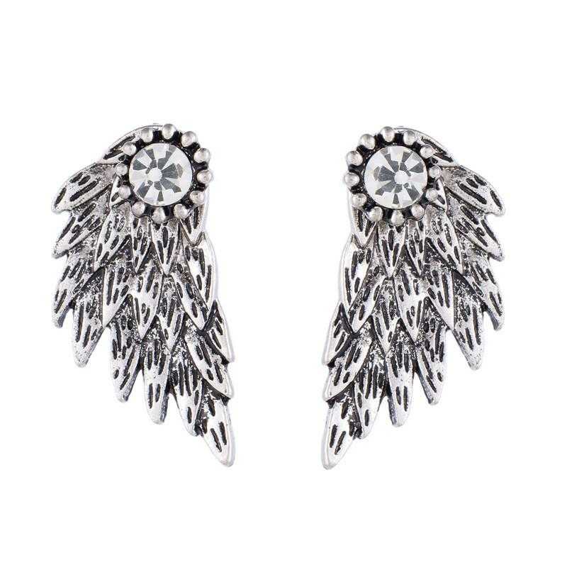 Angel Wings Alloy Crystal Stud Earrings-Stud Earrings-Kirijewels.com-Antique Silver-Kirijewels.com