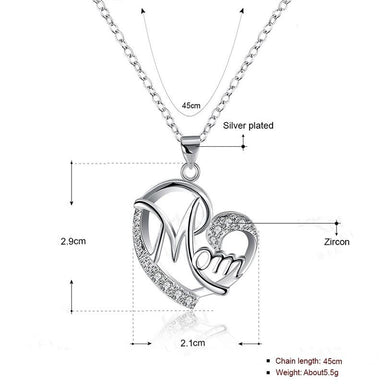 Love Mom Silver Plated Letters Heart Necklace - Kirijewels.com