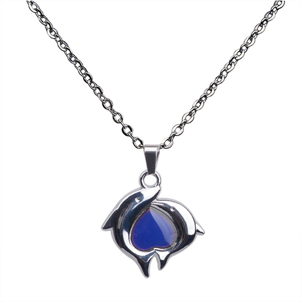 Temperament Stainless Steel Double Dolphin Necklace