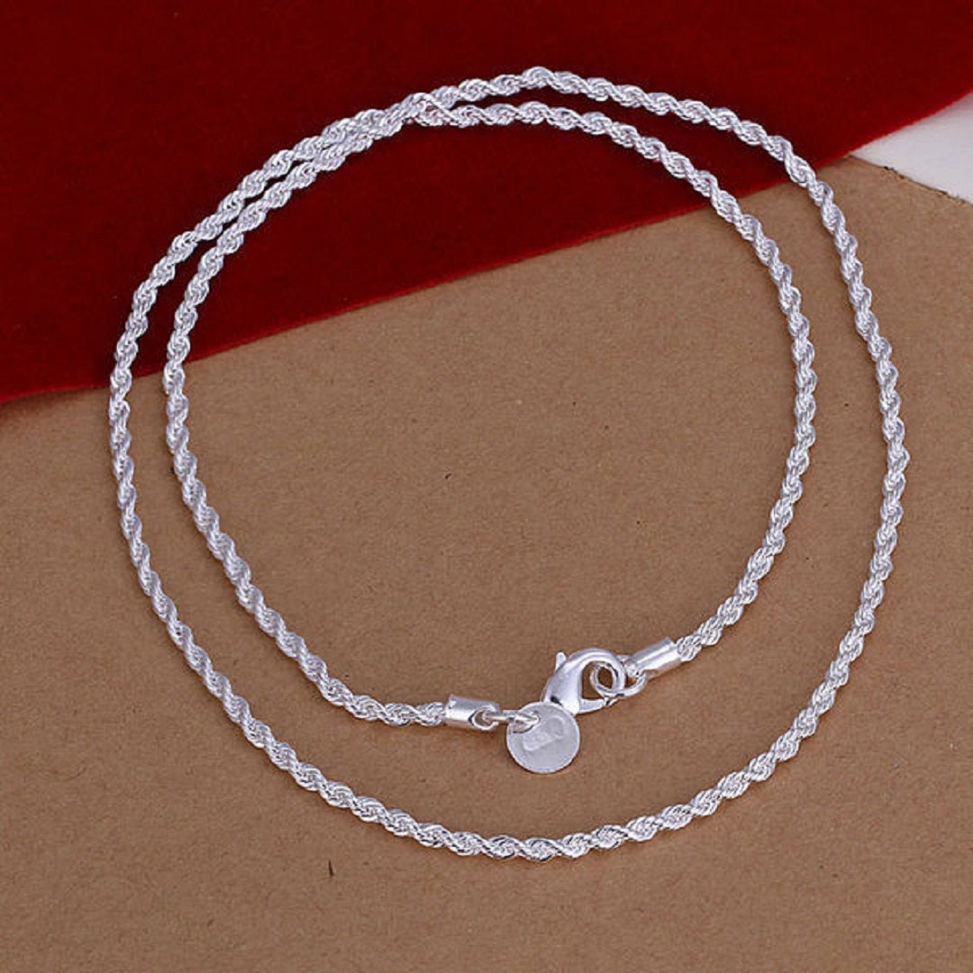 Austrian Crystal Sterling Silver Twisted Chain Necklace