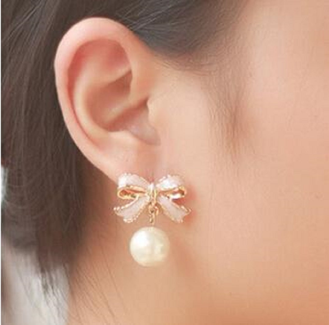 Butterfly Bow Knot Pearl Stud Earrings
