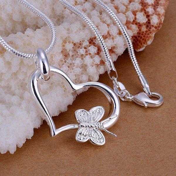 Sterling Silver Butterfly Heart Chain Necklace-Necklace-Kirijewels.com-Silver-Kirijewels.com