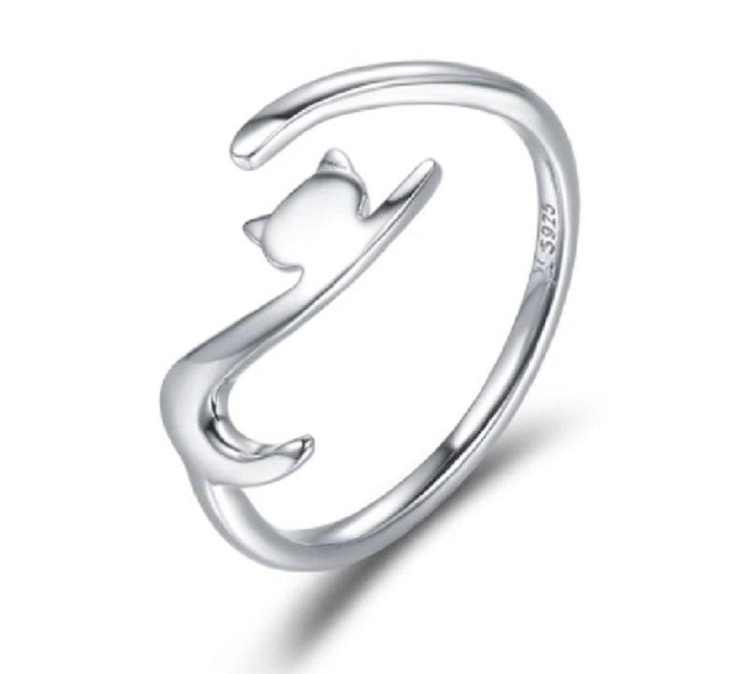 Adjustable 100% 925 Sterling Silver Engagement Cat Ring