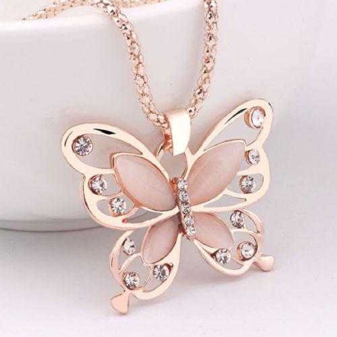 Opal Butterfly Pendant Necklace