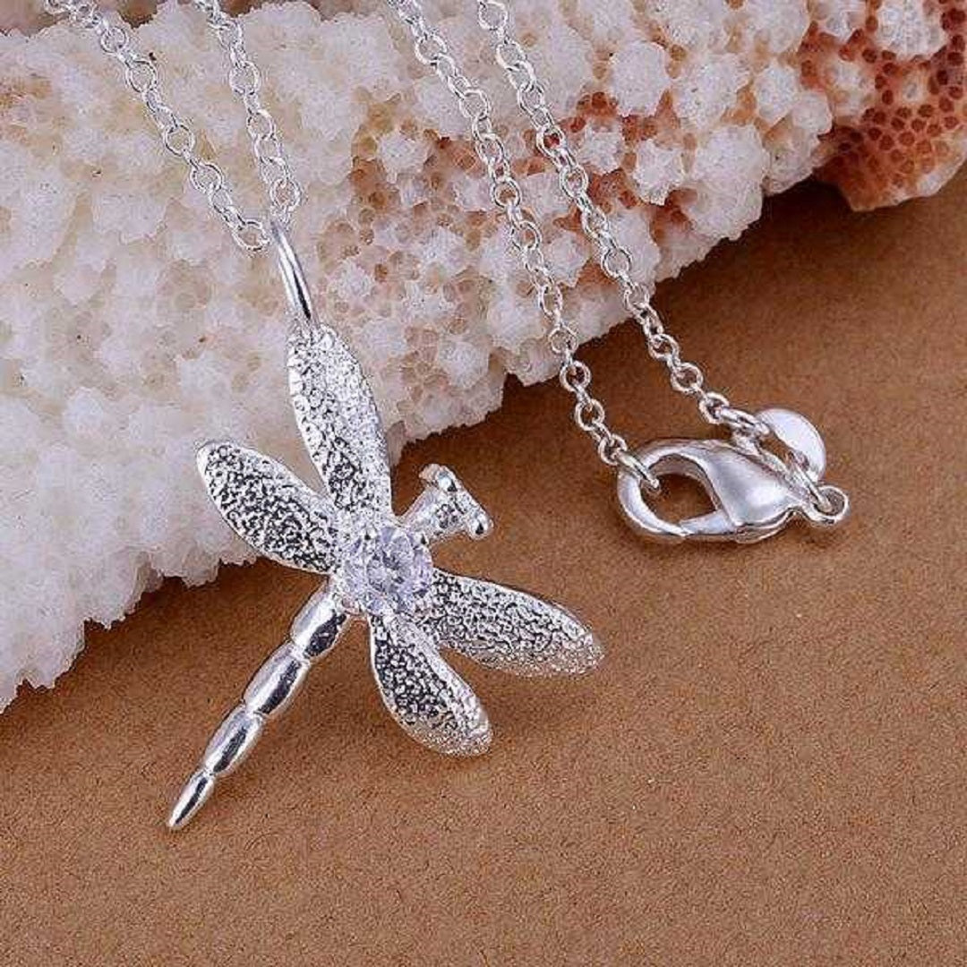 Silver Plated Dragonfly Pendant Necklace