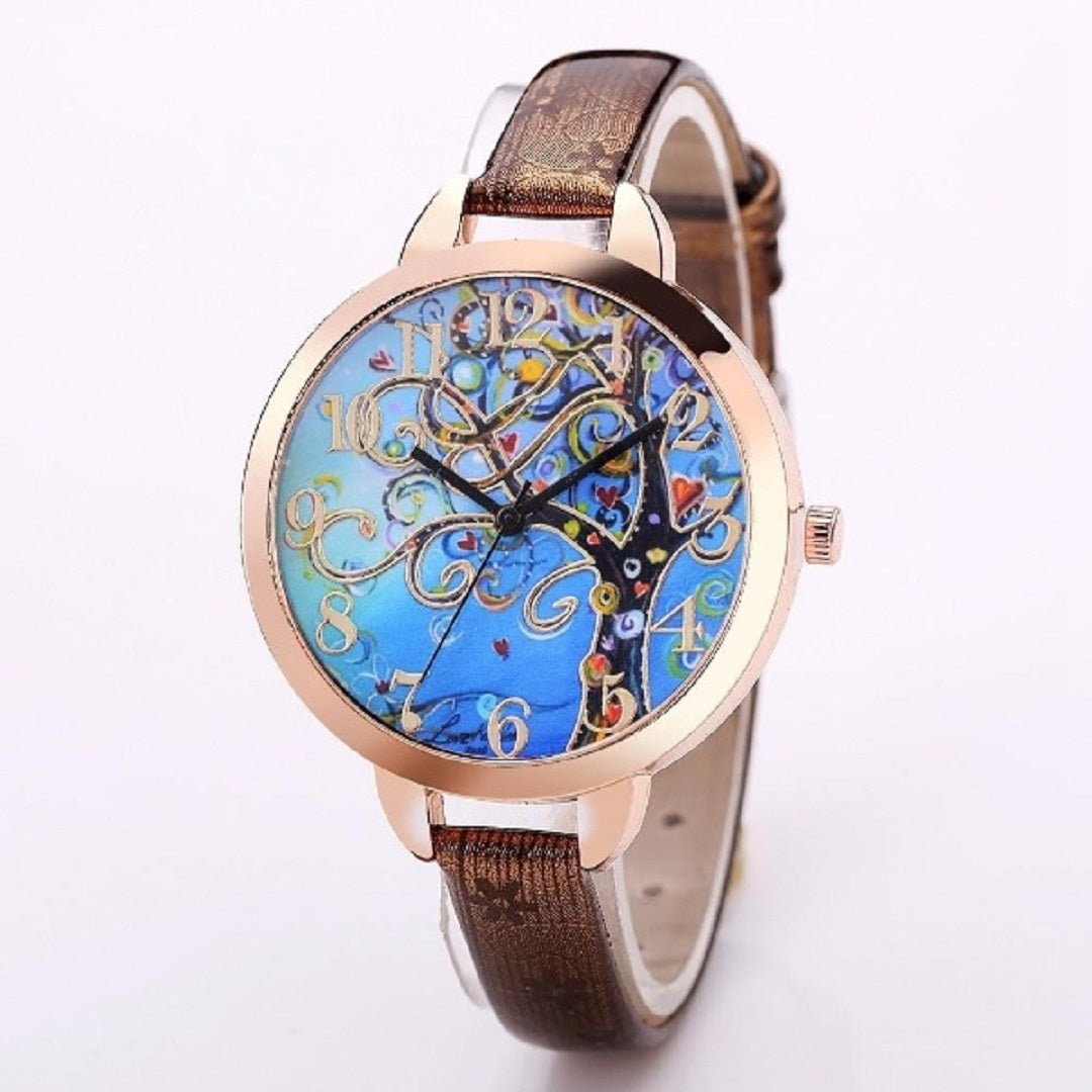 Vintage Leather Band Tree Watch