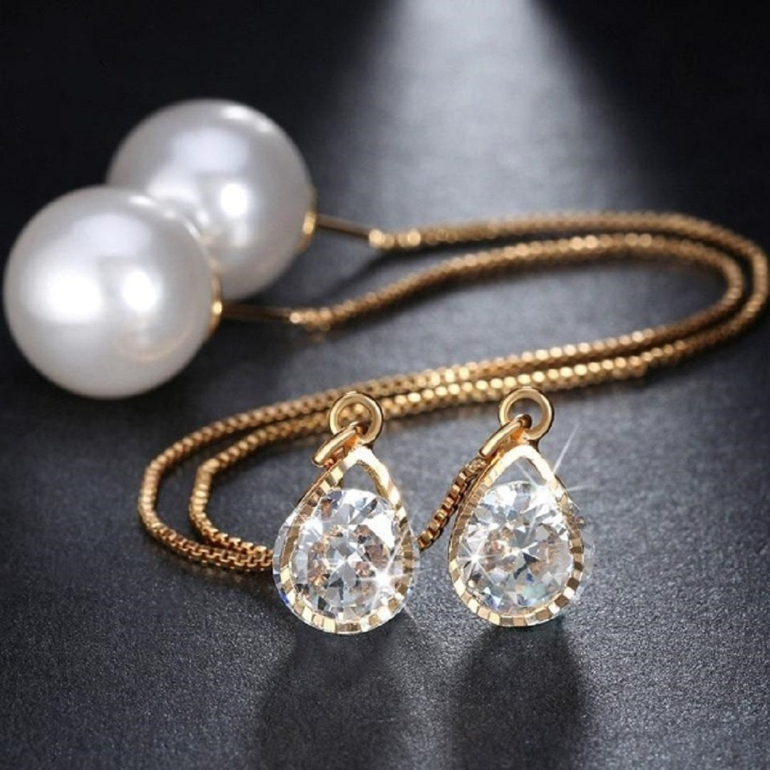 Long Austrian Crystal Pearl Stud Earrings