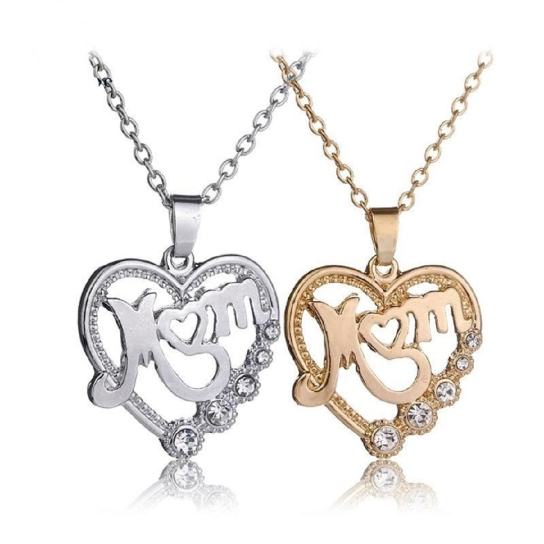 Hollow Out Crystal Heart Mother Necklace
