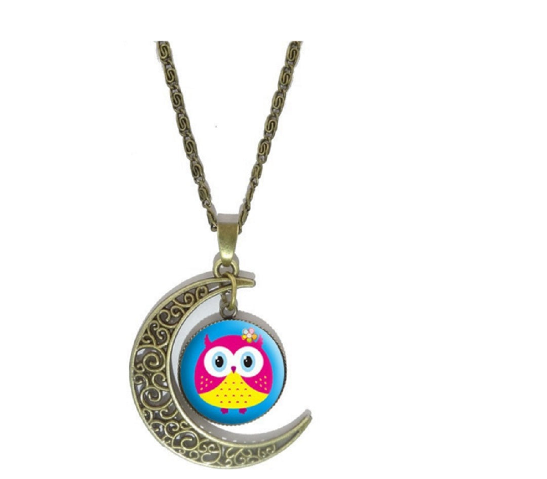 Moon Owl Pendant Necklace