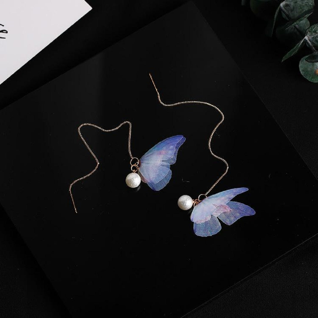 Simulated Pearl Temperament Butterfly Dangle Earrings