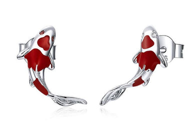 Red Enamel 925 Sterling Silver Dolphin Earrings - Kirijewels.com