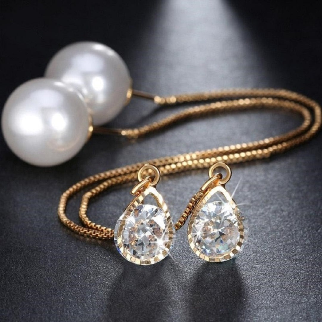 Austrian Crystal Pearl Water Drop Stud Earrings