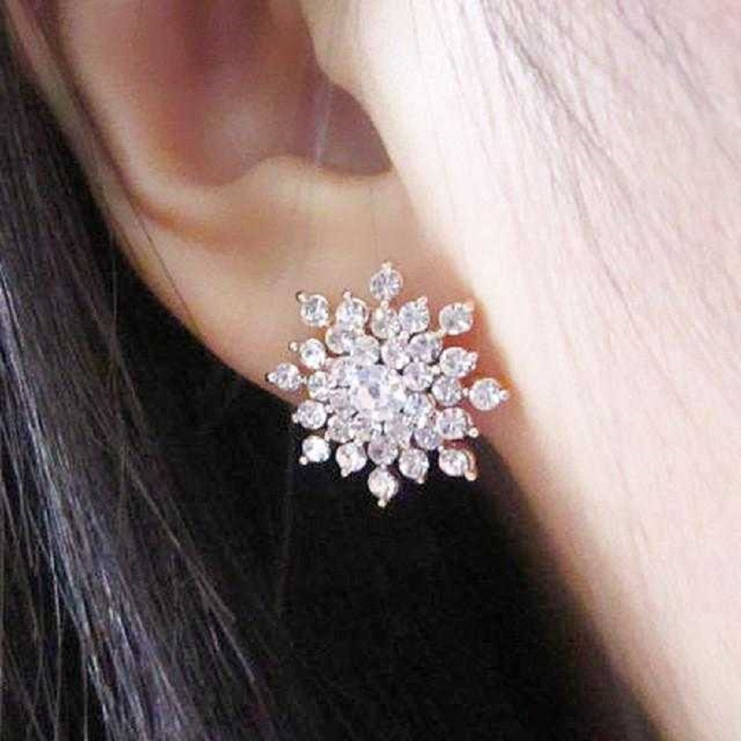 Ladies Crystal Snowflake Earrings