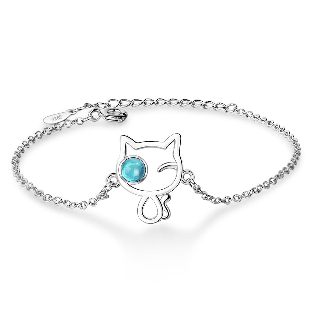Blue Crystal Cat Bracelet
