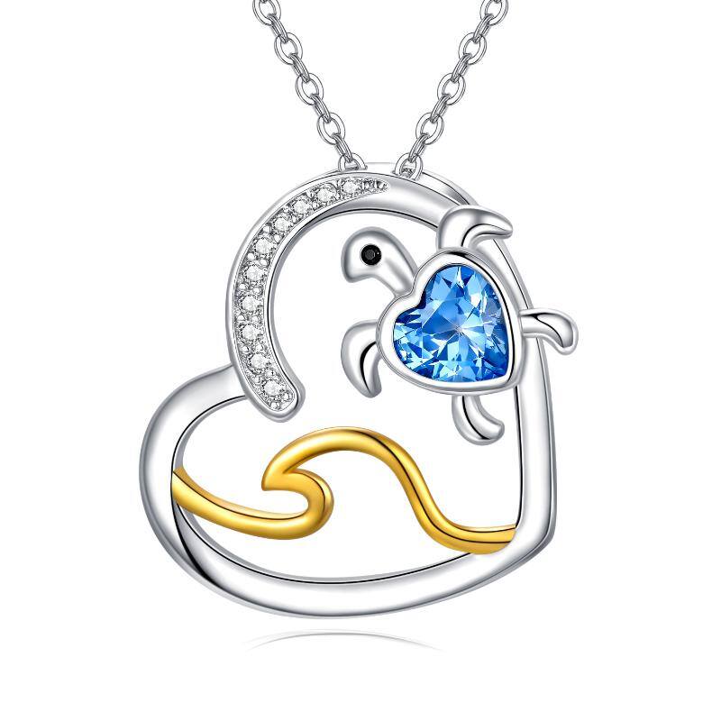 Blue Crystal S925 Sterling Silver Memorial Sea Turtle Necklace