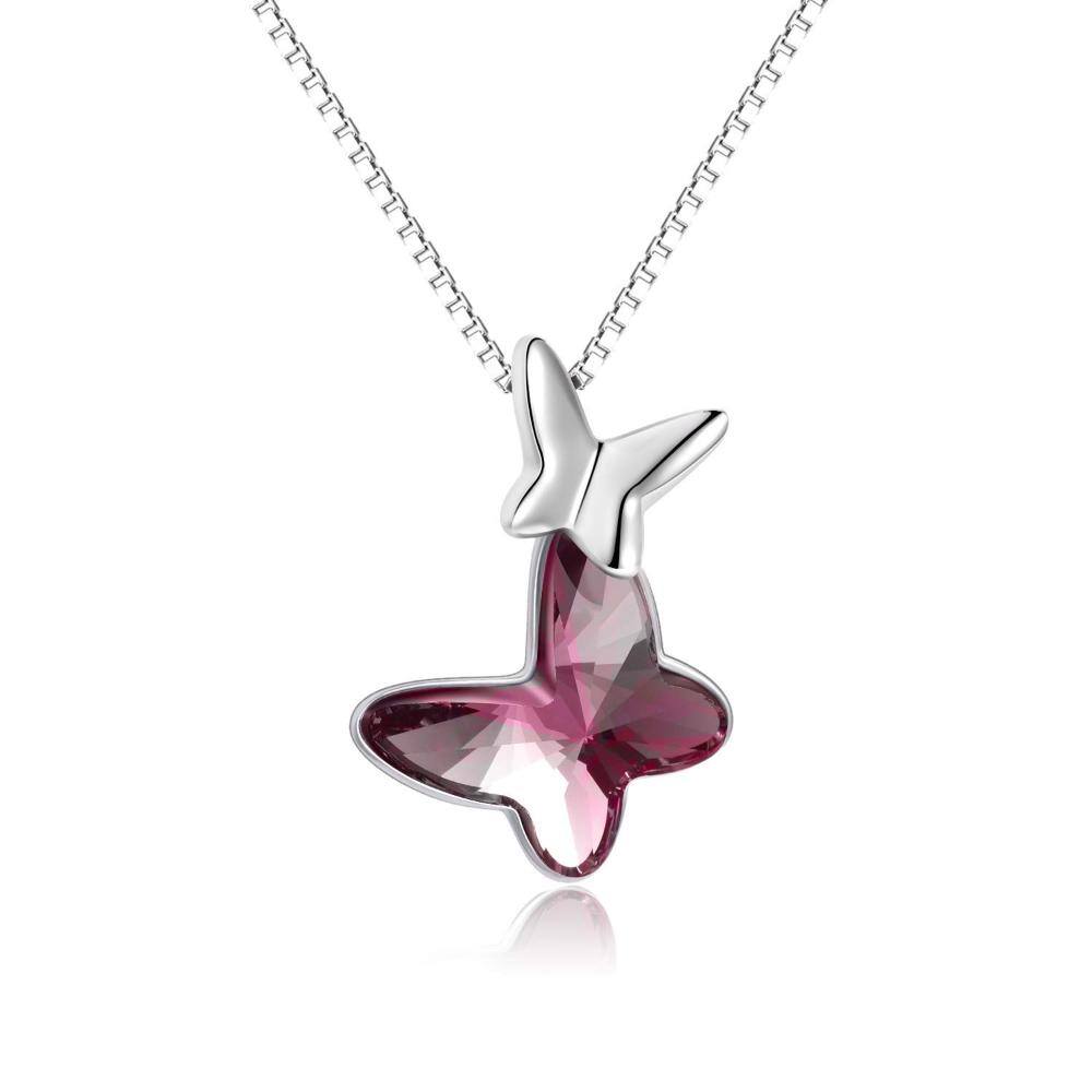 Austrian Crystal Sterling Silver Double Butterfly Necklace
