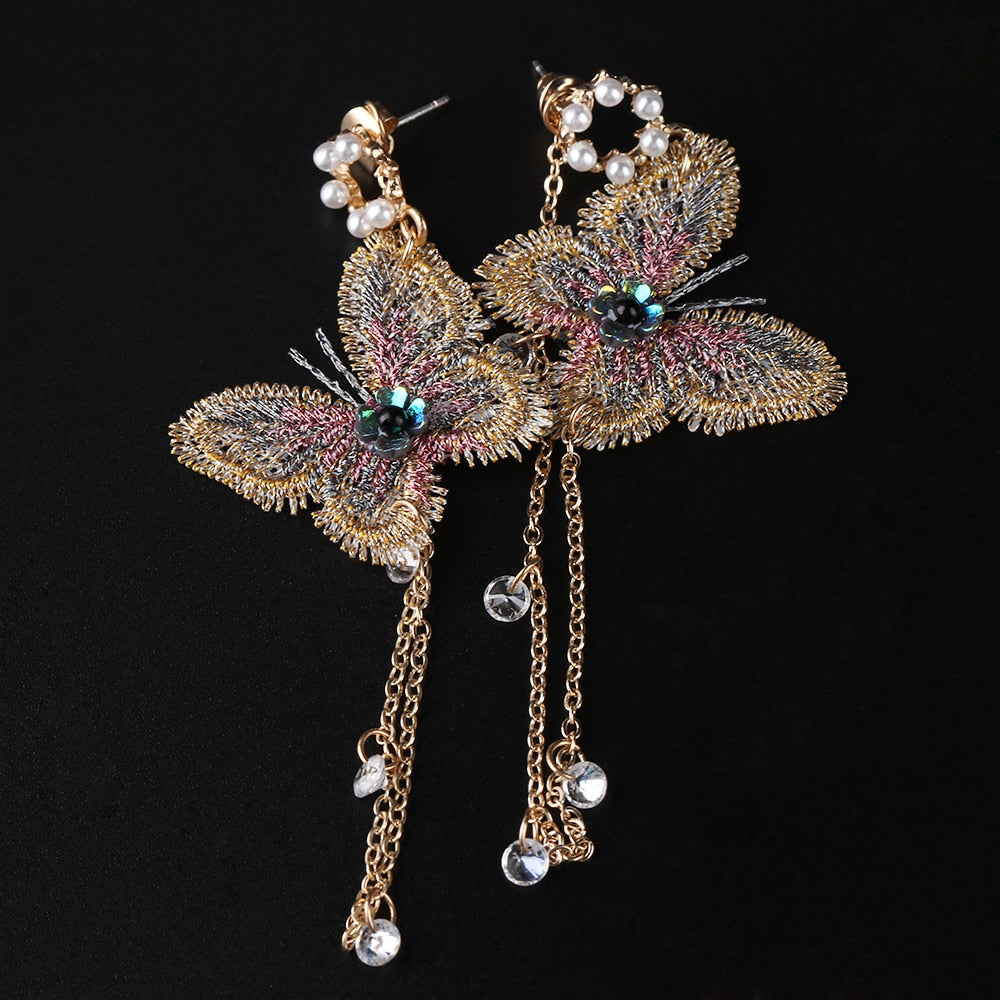 Ava Rhinestone Pearl Butterfly Earrings