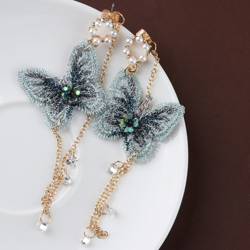 Ava Rhinestone Pearl Butterfly Earrings