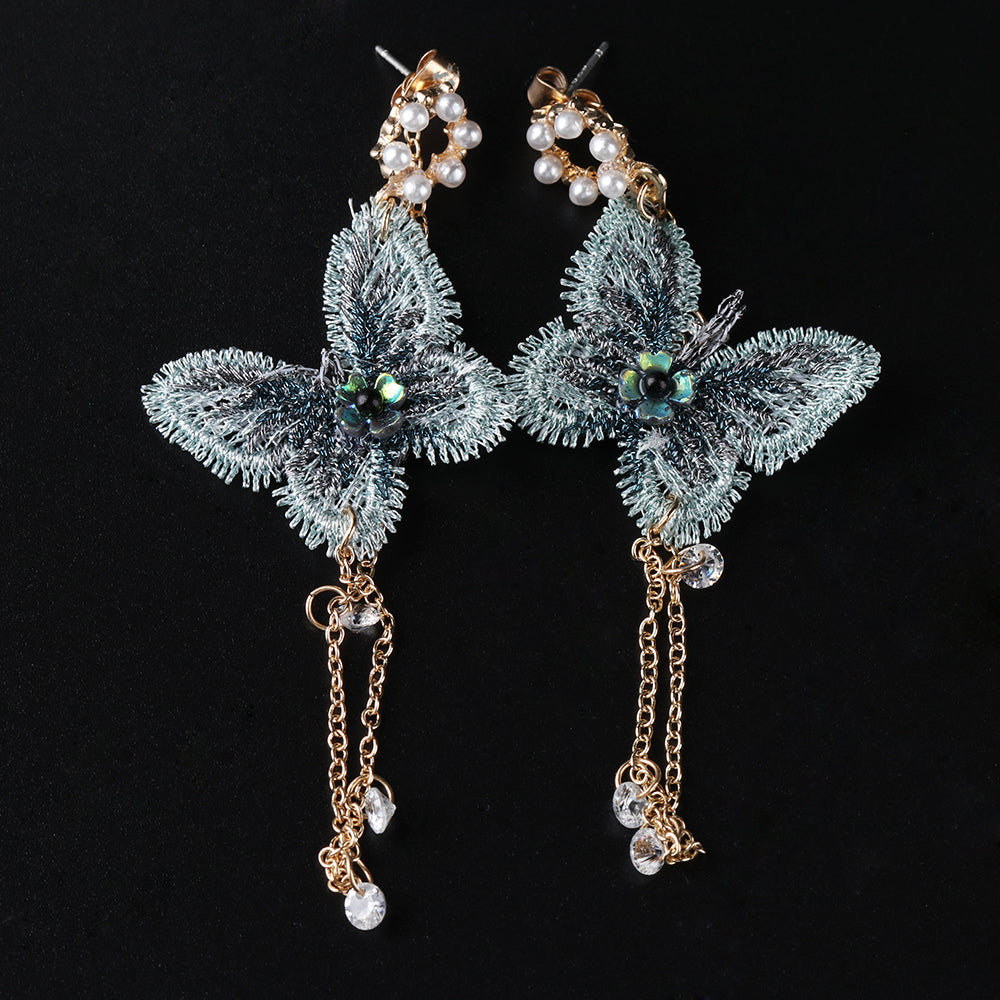 Rhinestone Pearl Butterfly Drop Earrings
