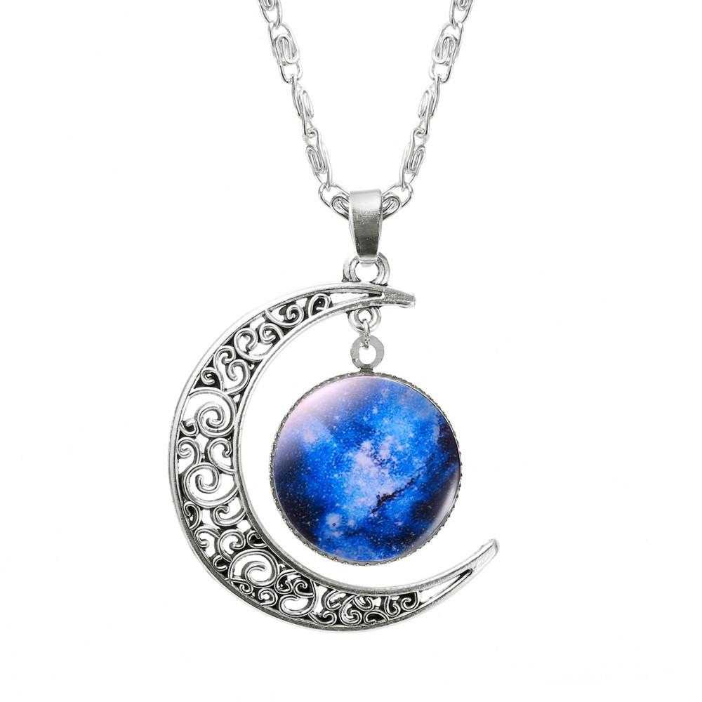 Hollow Moon Galaxy Necklace-Necklace-Kirijewels.com-blue milky way-Kirijewels.com
