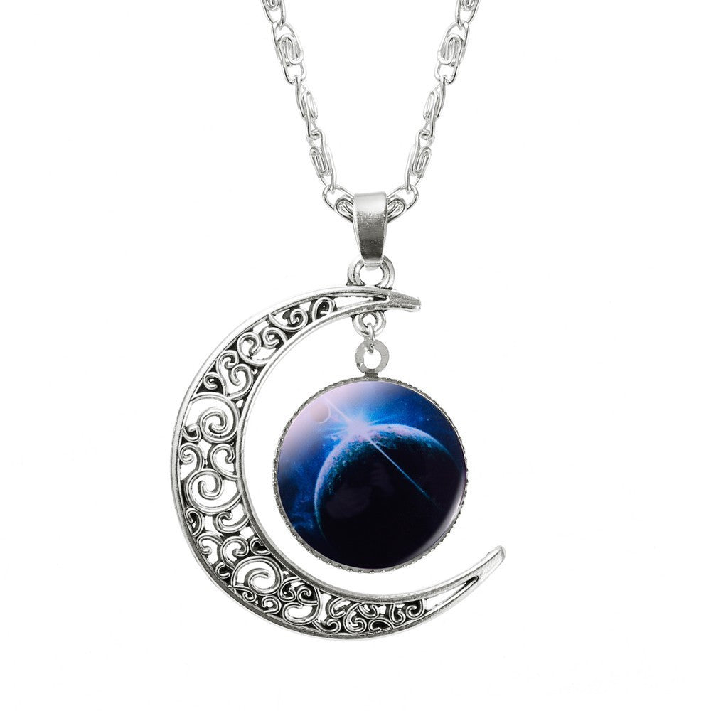 Hollow Moon Galaxy Necklace-Necklace-Kirijewels.com-blue moon & sky-Kirijewels.com