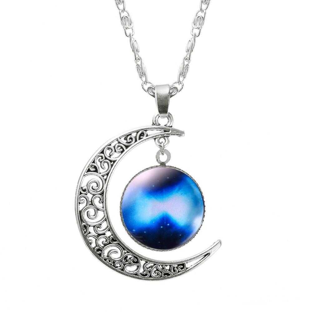 Hollow Moon Galaxy Necklace-Necklace-Kirijewels.com-blue space-Kirijewels.com